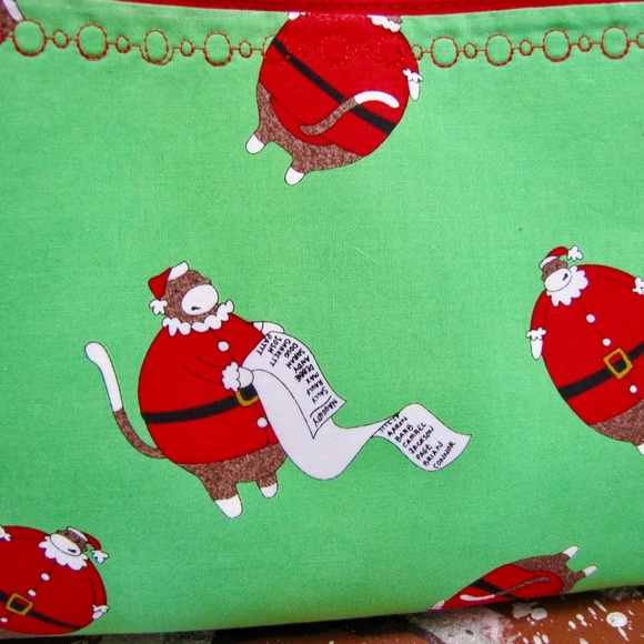 Handmade Tote Bag Purse Christmas Sock Monkey Made in USA OOAK - Picture 4 of 7